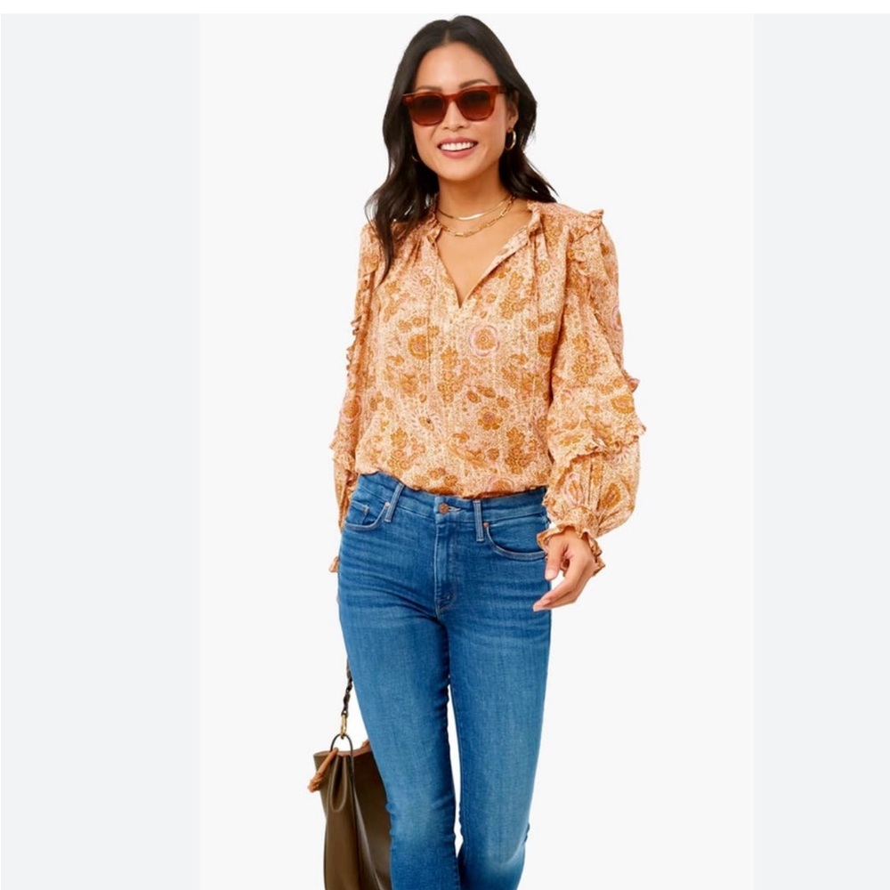 ULLA JOHNSON - Manet Blouse Peach Meadow Ruffle Peasant Boho: LIKE NEW